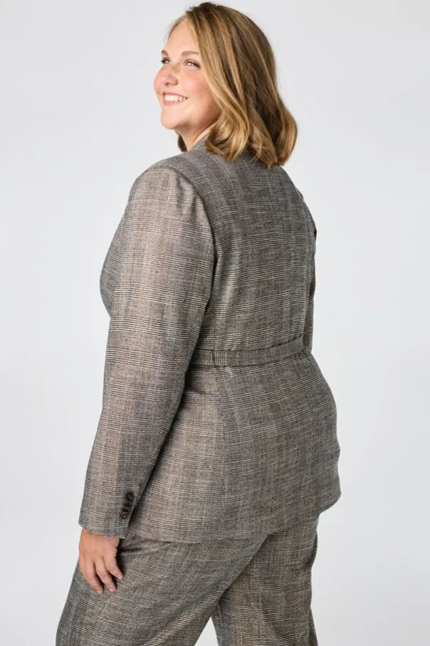 Blazer à carreaux avec ceinture