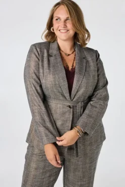 Blazer à carreaux avec ceinture