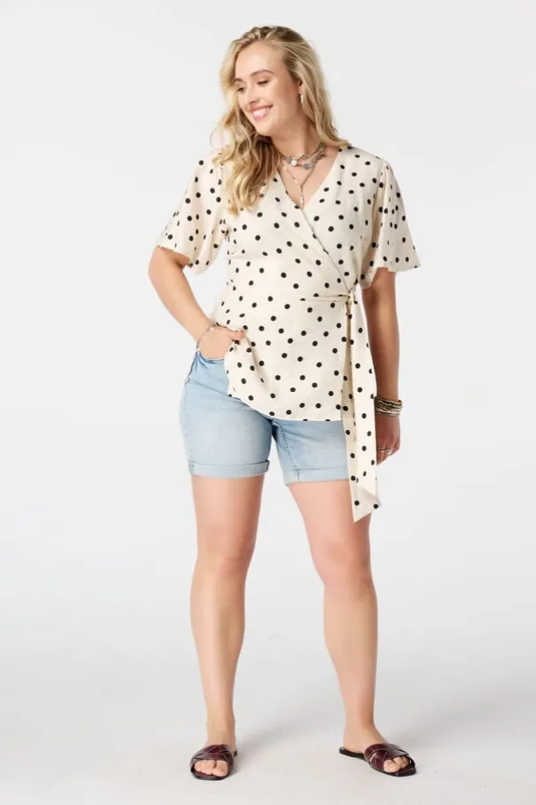 Blouse cache cœur à pois