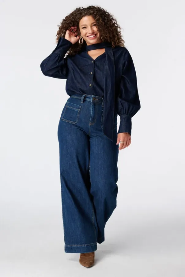 Blouse en denim avec foulard