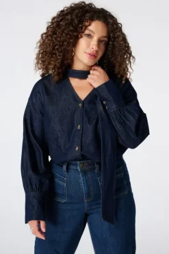 Blouse en denim avec foulard