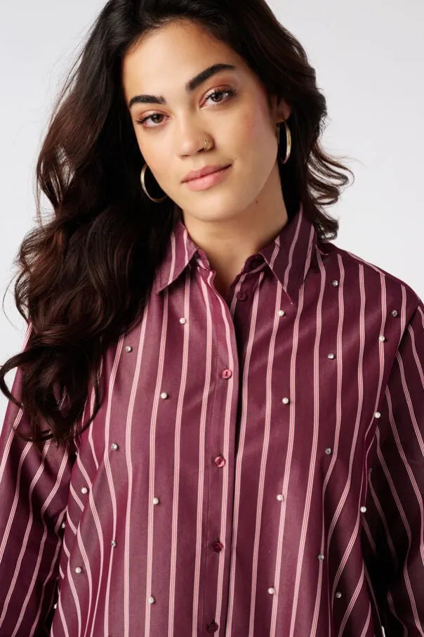 Blouse rayée avec perles