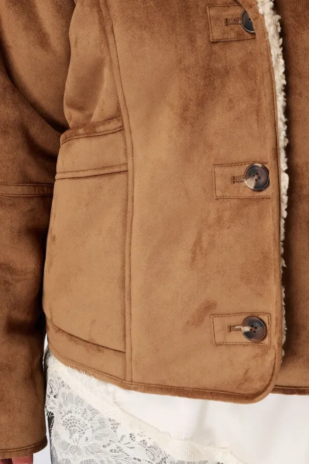 Manteau aspect suédine avec col en teddy