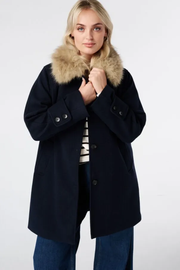 Manteau avec col en fausse fourrure