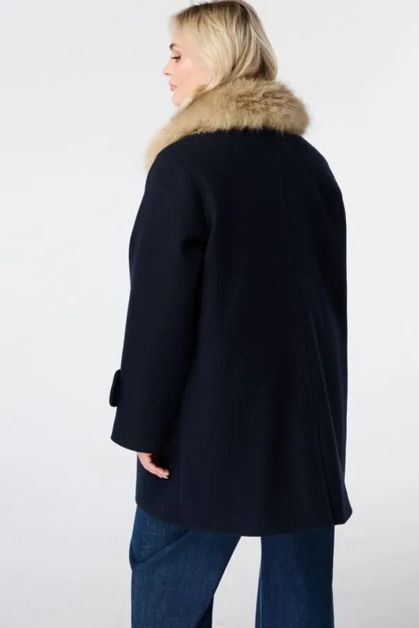 Manteau avec col en fausse fourrure