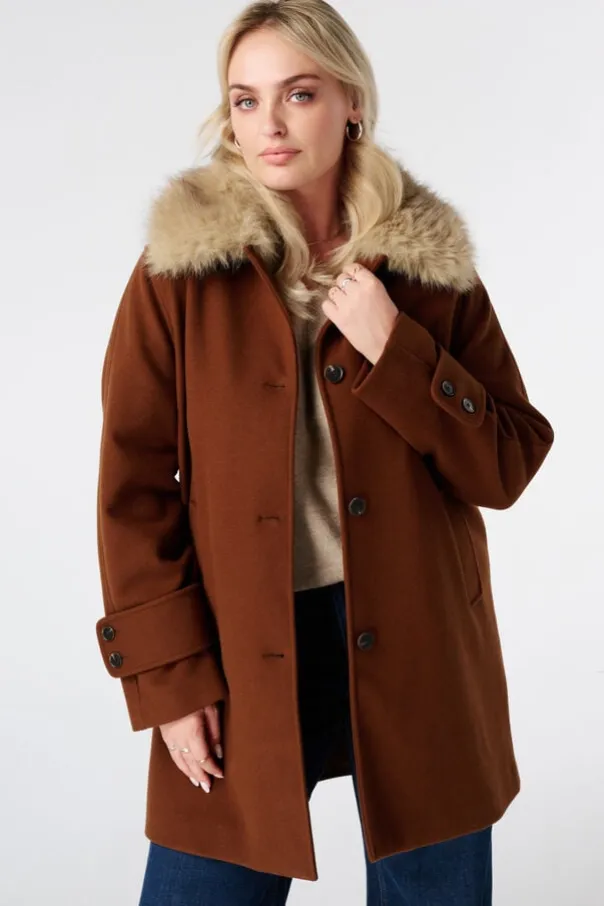 Manteau avec col en fausse fourrure
