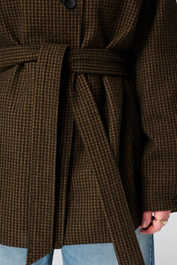 Manteau à carreaux avec col montant
