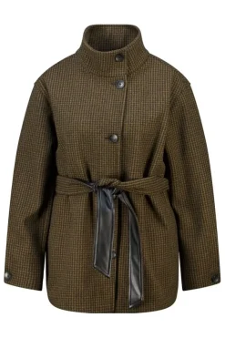 Manteau à carreaux avec col montant