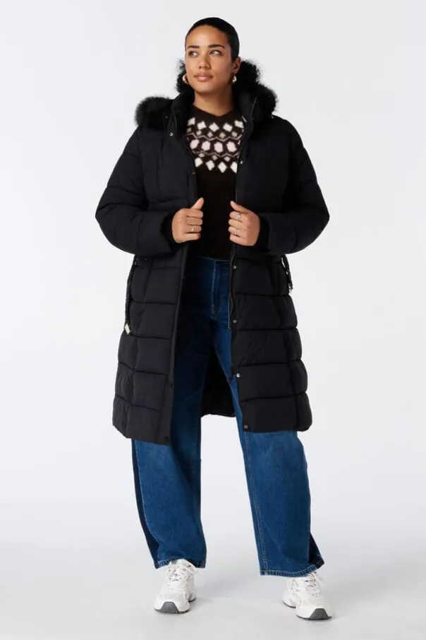 Manteau long matelassé avec capuche