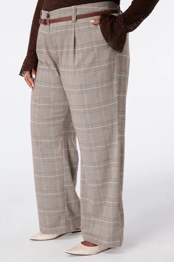 Pantalon à carreaux avec ceinture