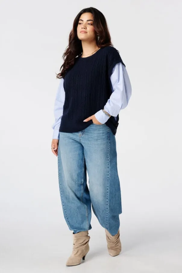 Pull avec manches de blouse contrastantes