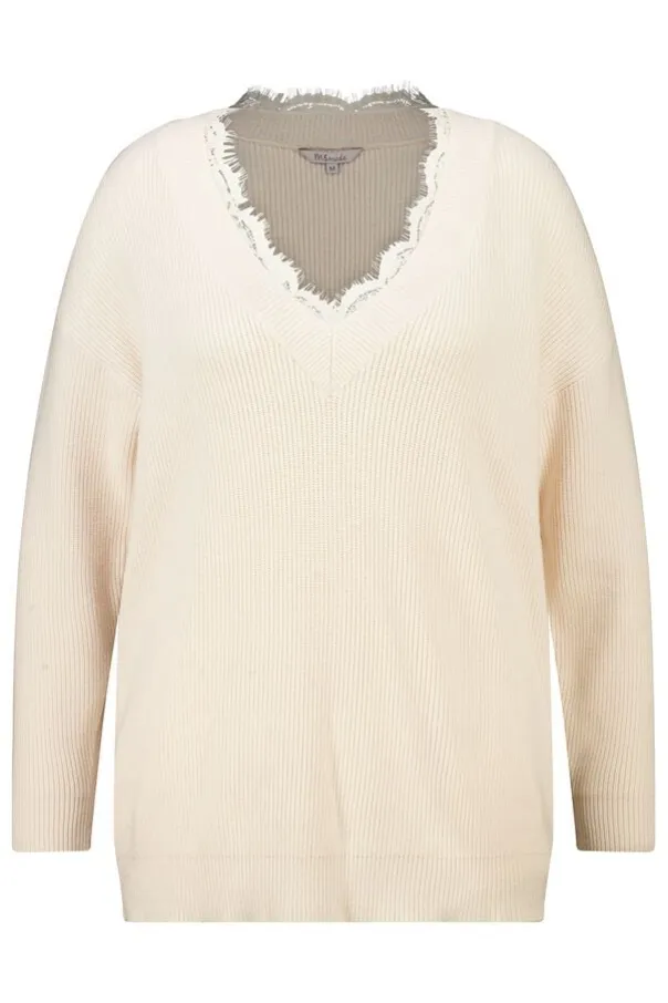 Pull à col en V avec dentelle