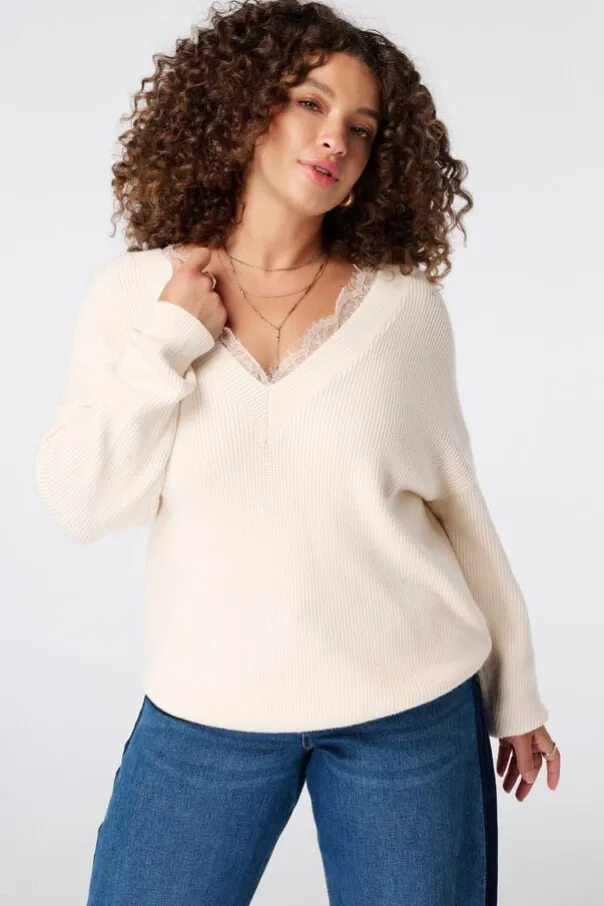 Pull à col en V avec dentelle