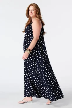 Robe maxi à pois avec volants