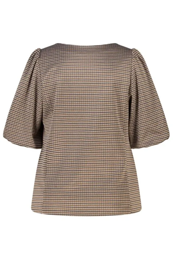 Top à carreaux à manches bouffantes