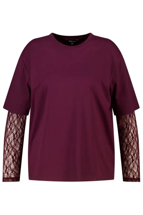 T shirt à manches en dentelle