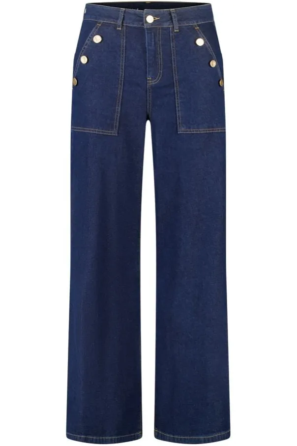 Wide leg jean avec boutons décoratifs